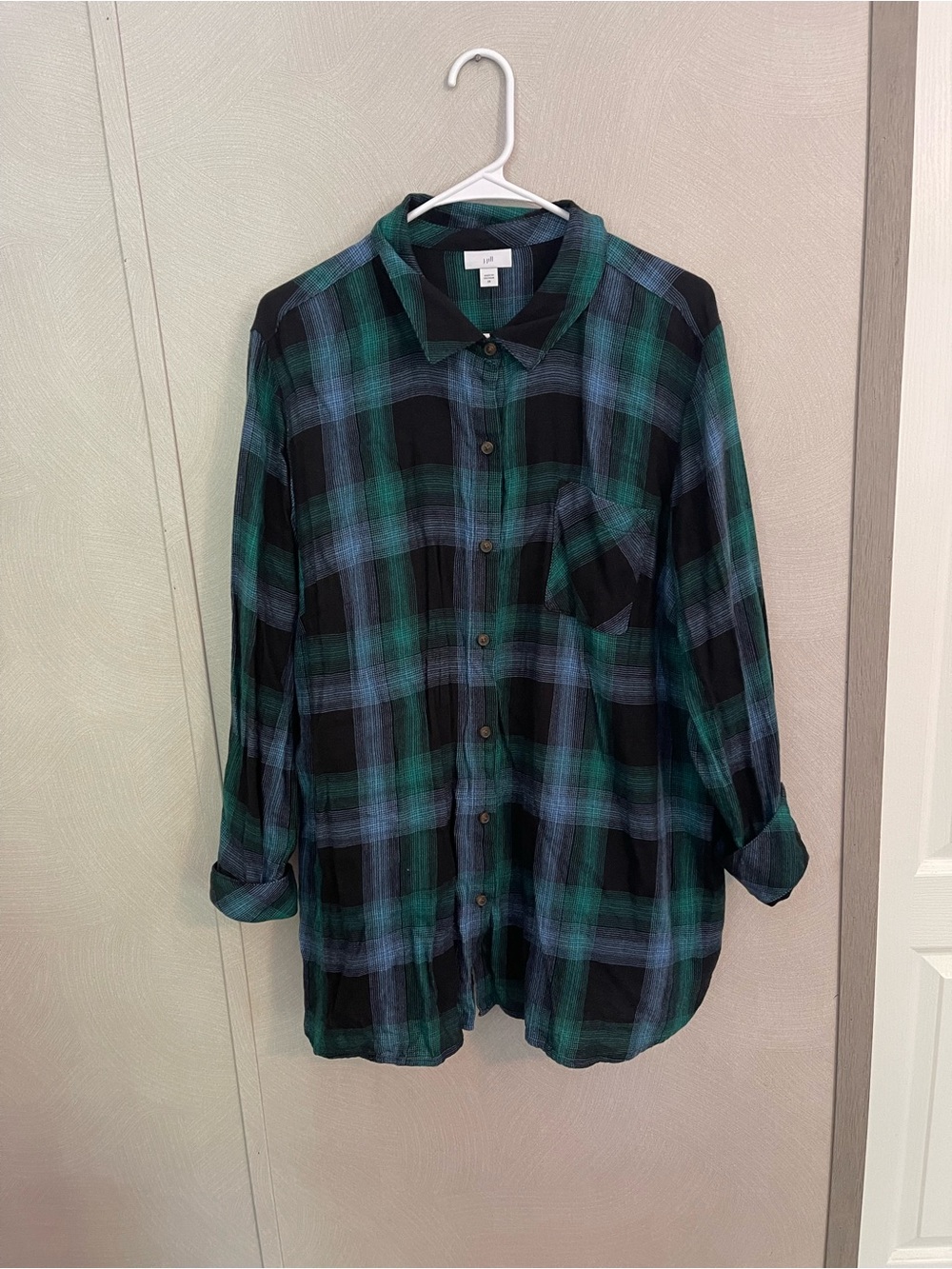 J.Jill Black Green Blue Plaid Button Down Shirt - Size 2X